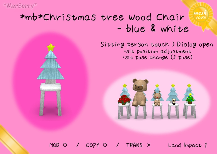 *mb*Christmas tree Wood Chair - blue&white