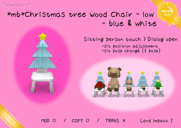 *mb*Christmas tree Wood Chair - low - blue&white