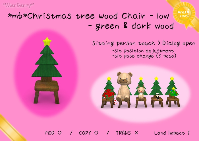 *mb*Christmas tree Wood Chair - low - green&darkwood
