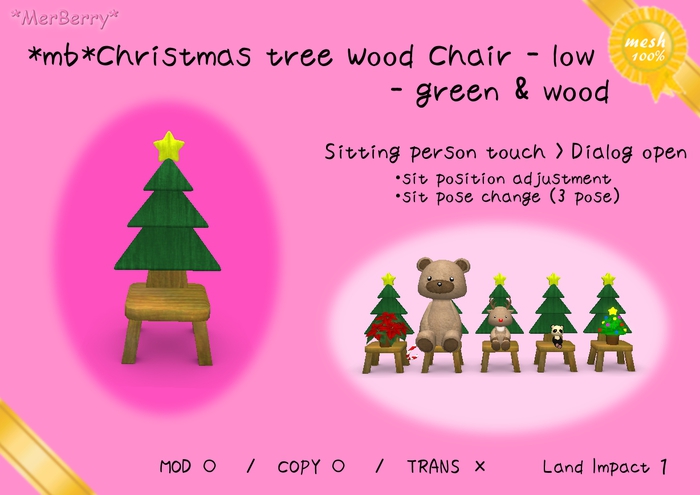 *mb*Christmas tree Wood Chair - low - green&wood