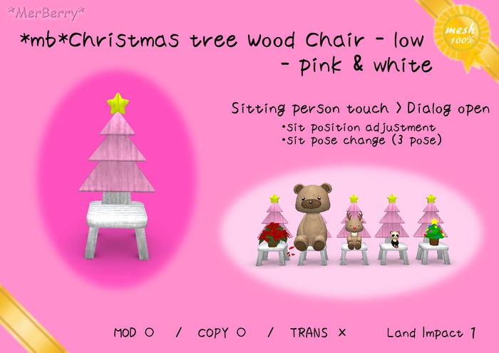 *mb*Christmas tree Wood Chair - low - pink&white