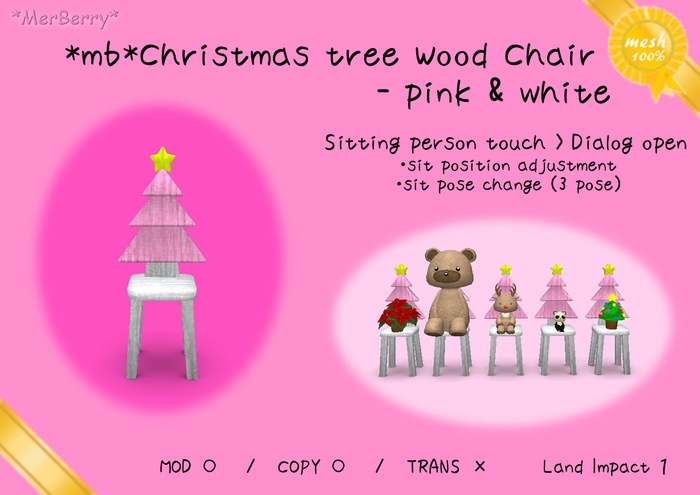 *mb*Christmas tree Wood Chair - pink&white