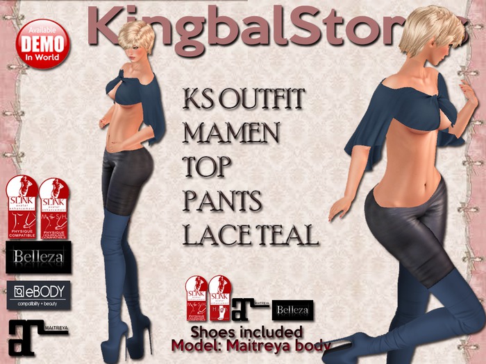 KS OUTFIT MAMEN TOP&PANTS&LACE TEAL