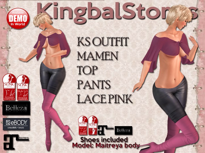 250 KS OUTFIT MAMEN TOP&PANTS&LACE PINK