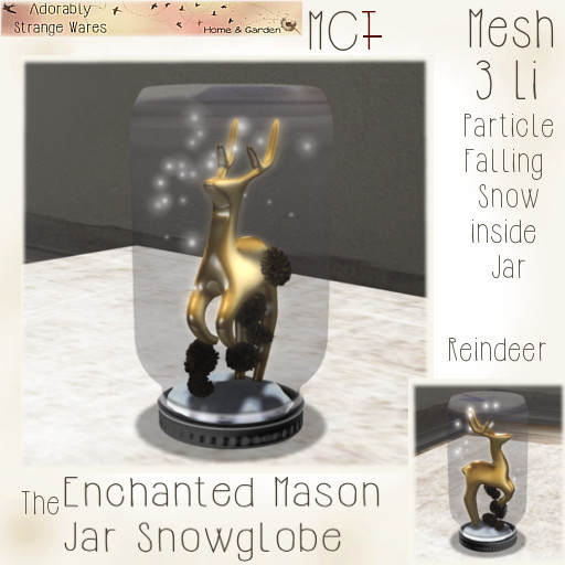 ~ASW~ The Enchanted Mason Jar Snowglobe ~Reindeer