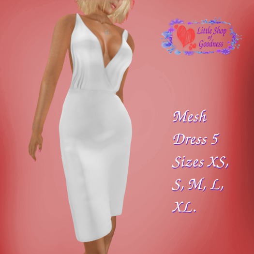 White Mesh Dress. Deep Neckline, Shoulder Straps, Open Back. COLORABLE! DEMO