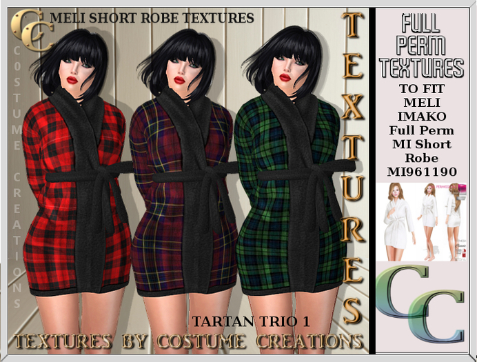 Texture For Robe Second Life Marketplace - MELI SHORT ROBE TARTAN TRIO 1 FULL PERM TEXTURES