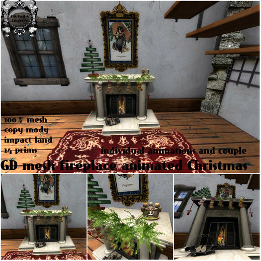 GD mesh fireplace animated Christmas