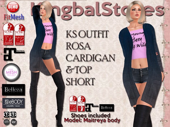 KS OUTFIT ROSA CARDIGAN&TOP&SHORT&BOOTS