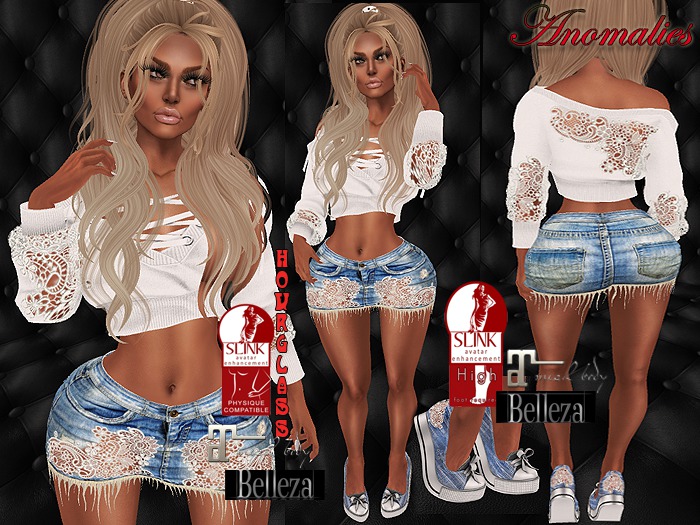 Attire white denim openwork