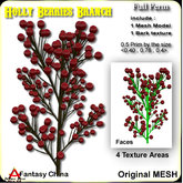 Full Perm Mesh Holly Berries Branch 