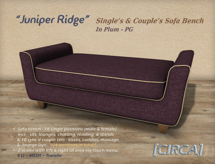 [CIRCA] - "Juniper Ridge" - Couple's Sofa Bench - Plum