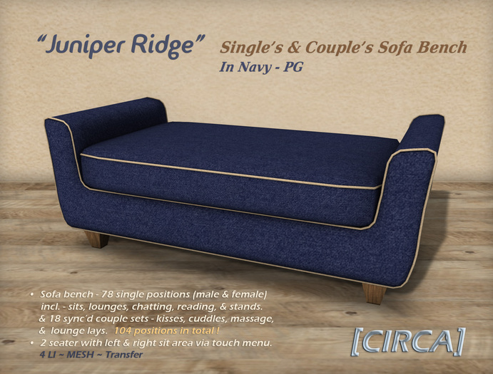 [CIRCA] Pkg - "Juniper Ridge" - Couple's Sofa Bench - Navy