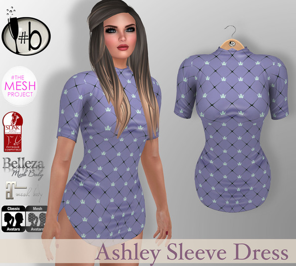 #b Ashley Sleeve Dress Purple Crown Print