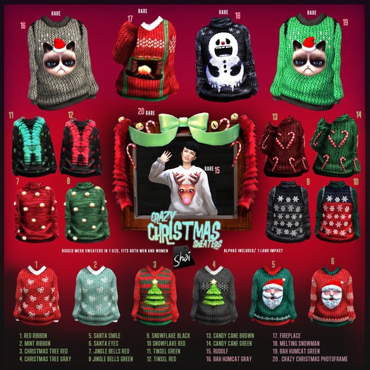 *Shai* Crazy Christmas Sweater - Snowflakes Red & Green
