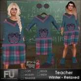 Teacher Winter Relaxed * Mesh Boots Sweater Owl Dress & Eye Glasses