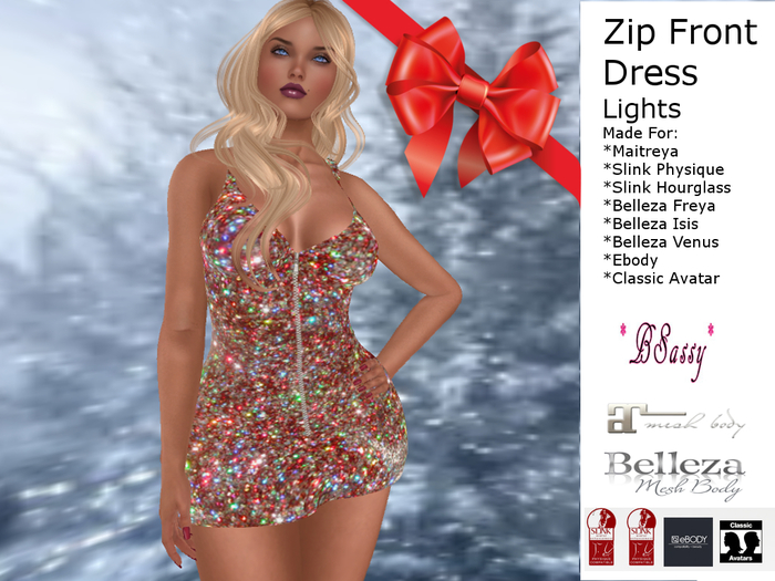 *BSASSY* ZIP FRONT DRESS RED LIGHTS