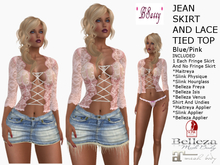 *BSASSY* JEAN SKIRT N LACE TIED SHIRT OUTFIT PINK