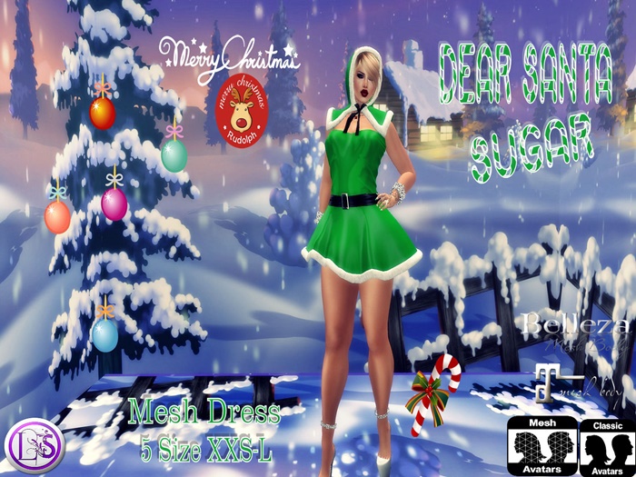 .~LS~DEAR SANTA SUGAR X-MAS MESH DRESS {GREEN}