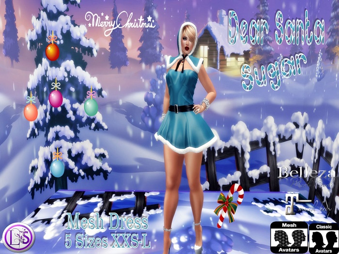 .~LS~DEAR SANTA SUGAR X-MAS MESH DRESS {WINTERBLUE}