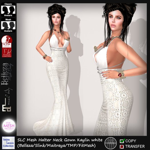 SLC Mesh Halter Neck Gown Kaylin white
