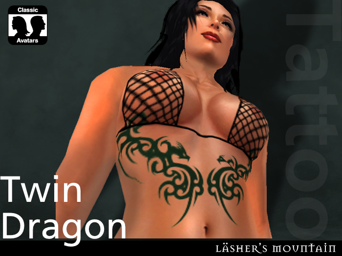 TWIN DRAGON Upper Body (Stomach) Tribal Tattoo
