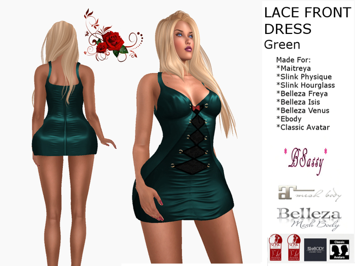 *BSASSY* LACE FRONT DRESS GREEN*