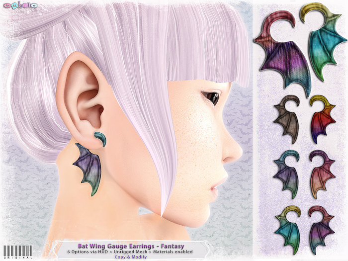 [ bubble ] Bat Wing Gauge Earrings - Fantasy