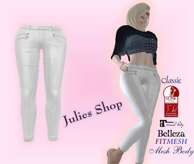 Skinny Lederhose, Lackhose Weiss Weiß für Klassiche- und Meshavatare, Belleza, Slink, Maitreya, Fit Mesh 