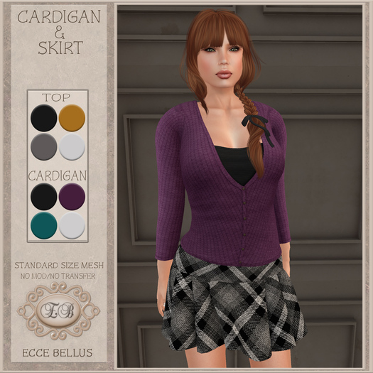 .:Ecce Bellus:. FALL/AUTUMN -Cardigan w/Top Grey/white Skirt (