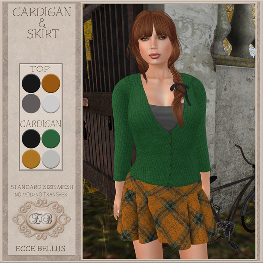 .:Ecce Bellus:. FALL/AUTUMN-Cardigan w/Top Mustard/Grey Skirt