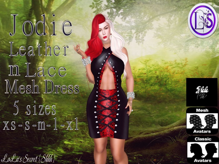 .~LS~JODIE LEATHER N LACE FITMESH {RED}
