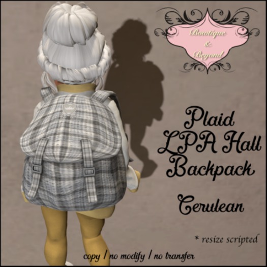 { Bowtique & Beyond } Plaid LPA Hall Backpack / Cerulean/ BOXED