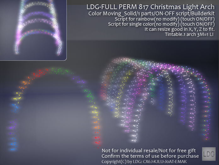 LDG-FULL PERM 817 Christmas Light Arch Color Moving - Solid /1 parts/ON-OFF script/Builderkit