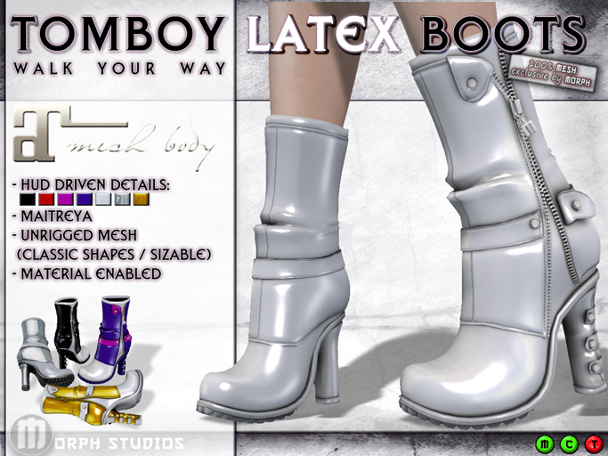 0o Morph - Tomboy Boots - latex WHITE (maitreya)