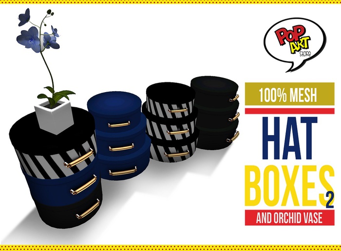 Second Life Marketplace Popart Store Hat Boxes and Orchid Vase 2