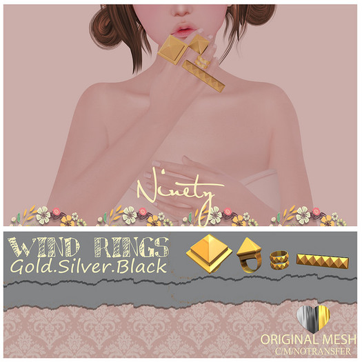 ninety- Wind  Set Rings [ Gold,Silver & black ] [ Gift ]