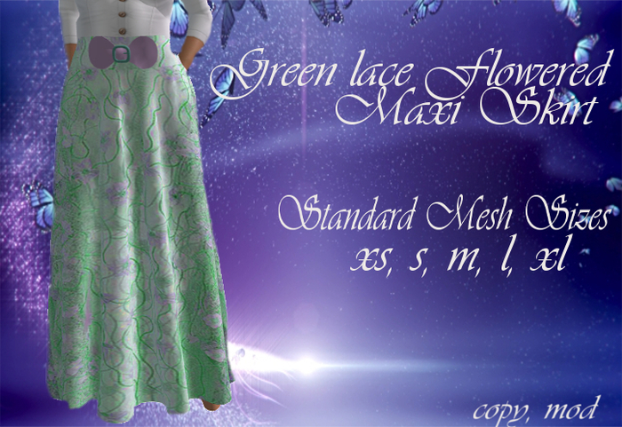 Green Lace Flowered Maxi Skirt