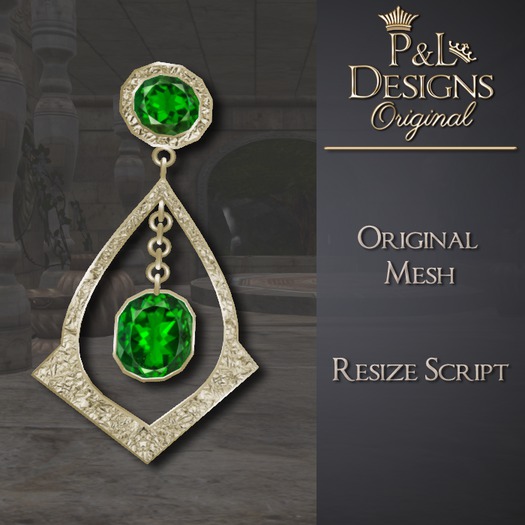 [P&L] - Formal Drop Earrings Gold - Emerald
