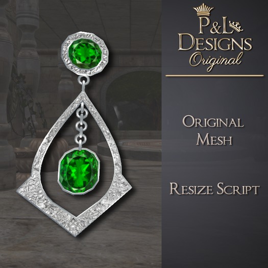 [P&L] - Formal Drop Earrings Silver - Emerald