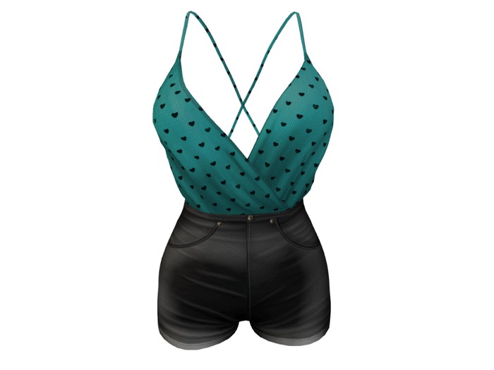REVOLUTION - Strapped Romper (Turquoise Hearts)
