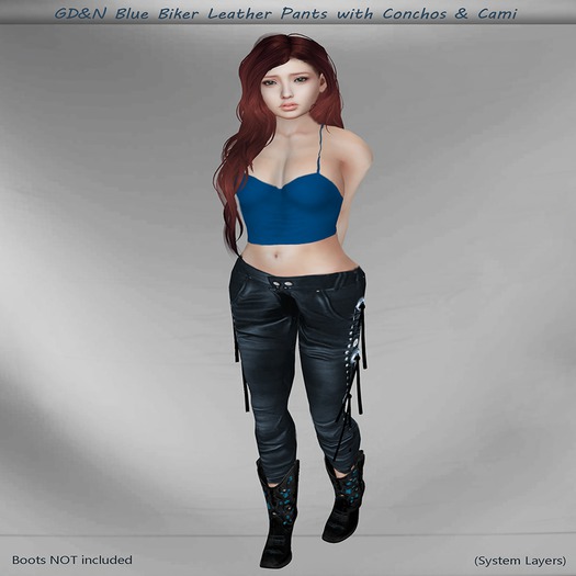 GD&N Blue Cami &  Biker Leather Pants with Conchos