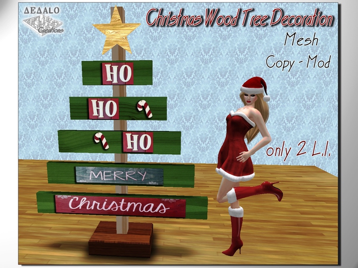 Christmas Wood Tree Decoration - Mesh - F