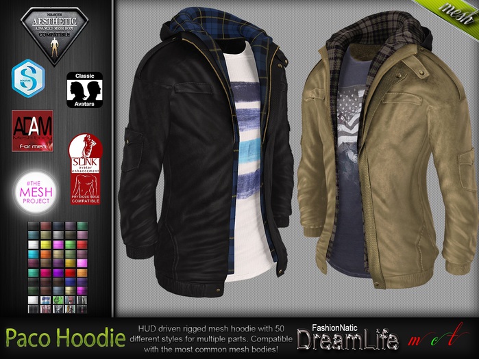 Paco Male Mens Hooded Leather Jacket Coat - Mesh - TMP, Adam, Slink, Aesthetic, Signature - FashionNatic