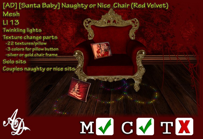 Second Life Marketplace - [AD] [Santa Baby] Naughty or Nice Chair (Red ...