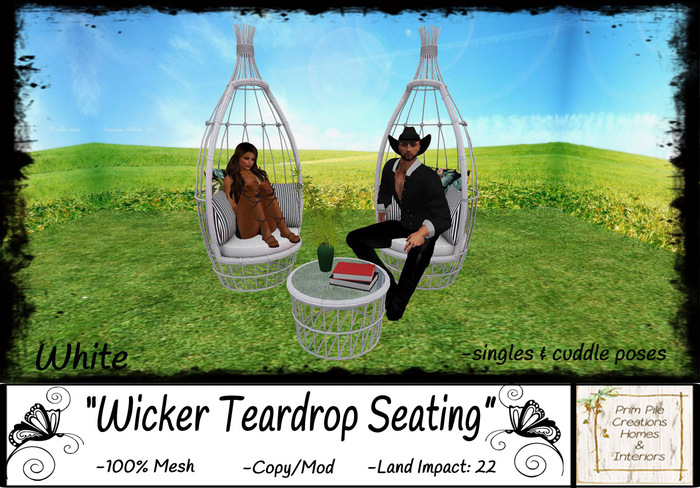 ~PPC~ Wicker Teardrop Seating WH BOXED