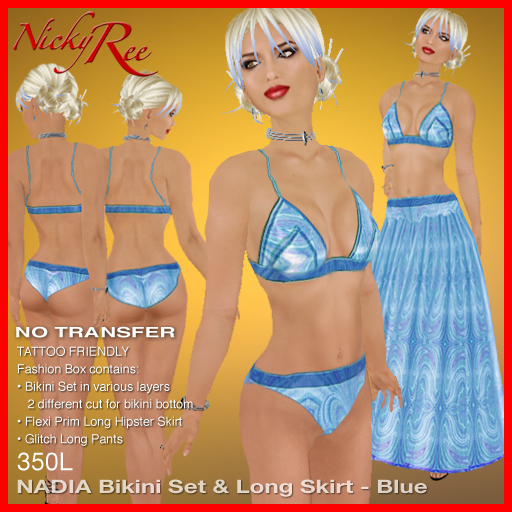 Nicky Ree Swim wear - Nadia Bikini Set & Long Skirt - Blue