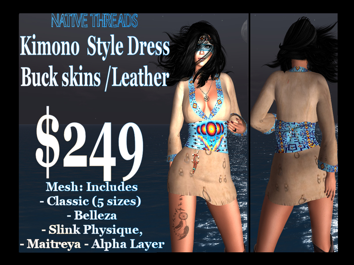 Native Threads - Kimono Style Dress - Fawn/Blue