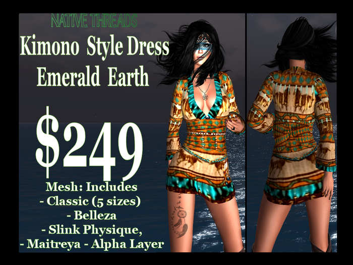Native Threads - Kimono Style Dress - Emerald Earth