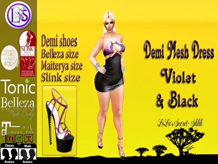 .~LS~DEMI DRESS - VIOLET N BLACK {RIGGED MESH}
